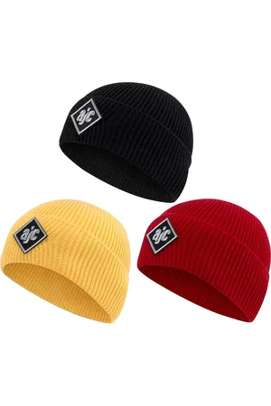 AJC Beanie schlichte Winter-Mütze gemütliche Strick-Beanie mit gesticktem Logo-Patch Gelb, Rot oder Schwarz