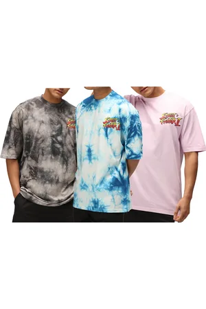 RE: X CAPCOM Herren T-Shirt mit Street Fighter Vega, Ryu, Blanka-Print Baumwoll-Shirt Rundhals-Shirt MMDIF18 Blau/Grau/Violett
