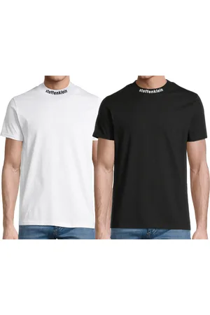Steffen Klein Herren T-Shirt Baumwoll-Shirt mit Logo-Schriftzug am Hals Rundhals-Shirt in Schwarz oder Weiß