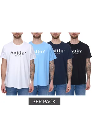 Ballin 3er Pack Herren nachhaltiges Baumwoll-Shirt mit Logo-Print auf der Front Kurzarm-Shirt SH-REG-H050 Weiß, Navy, Hellblau oder Schwarz