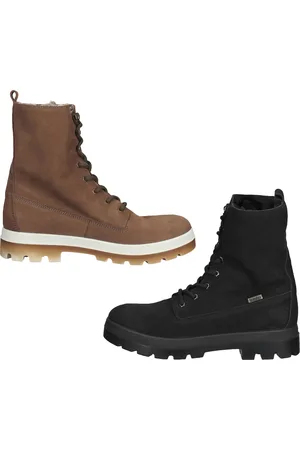 Bama Damen Echtleder-Schuhe wetterfeste Winter-Stiefel mit -tex und Kuschelfutter Schnür-Schuhe Schwarz oder Grau/Braun