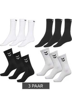 Hummel 3 Paar Basic Sport-Socken Baumwoll-Strümpfe Alltags-Socken mit Marken-Schriftzug 205603 oder Kontrastwinkel 022030 in Weiß oder Schwarz