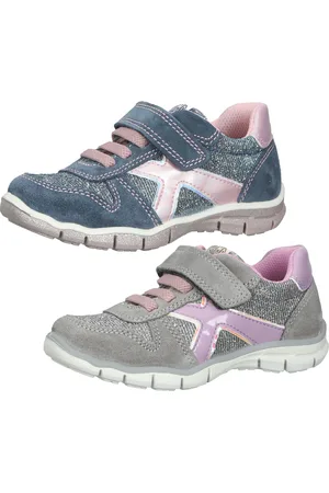 Bama Kinder Sneaker für Mädchen mit Wechselfußbett und Echtleder-Overlays Shock Absorber 1095 Grau/Silber oder Blau/Glitzer