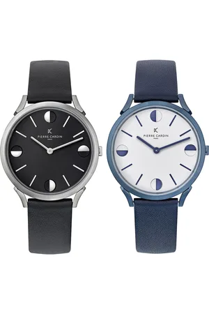 Pierre Cardin Herren Armband-Uhr analoge Quarz-Uhr mit Leder-Armband 3ATM 40mm Schwarz oder Blau