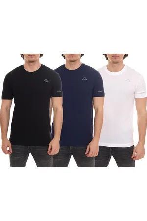 Kappa Herren Baumwoll-Shirt Rundhals-Shirt mit kleinem Logo-Patch Kurzarm-Shirt 711169 Weiß, Blau oder Schwarz