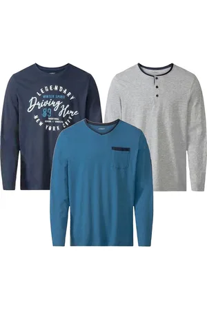 Livergy Herren Pyjama Top Nachtwäsche Oberteil Schlaf-Shirt 390208-2201 Blau, Navy oder Grau