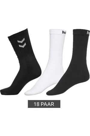 Hummel 18 Paar Basic Sport-Socken mit Marken-Schriftzug oder Crew-Socken mit Kontrastwinkel Baumwoll-Strümpfe Alltags-Socken 205603/022030 Weiß oder Schwarz