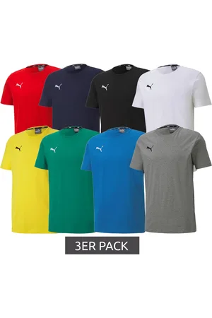 PUMA 3er Pack TeamGoal 23 Jungen & Mädchen Sport-Shirt Baumwoll-Shirt mit Logo-Patch T-Shirt 656709 Grün, Schwarz, Grau, Dunkelblau, Gelb, Rot, Hellblau oder Weiß