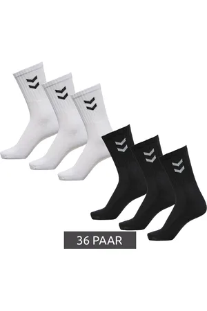 Hummel 36 Paar Basic Crew-Socken mit Kontrastwinkel Baumwoll-Strümpfe Sport-Socken 022030 Schwarz oder Weiß