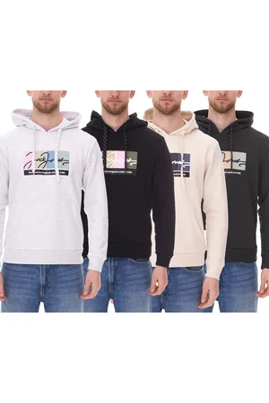 JACK & JONES Herren Kapuzen-Pullover mit Baumwollanteil Langarm-Shirt mit farblichen Akzenten 12262421 Schwarz, Weiß, Grün oder Beige