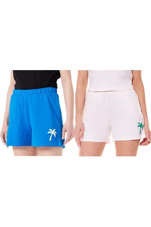 LTB Gonene Damen Shorts kurze Sommer-Hose mit Palmenstick Sweat-Hose Blau oder Weiß
