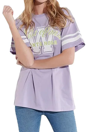 Course Damen T-Shirt im Oversized-Style Kurzarm-Shirt mit College-Druck "West Coast Santa Rosa" Baumwoll-Shirt 901254 Violett