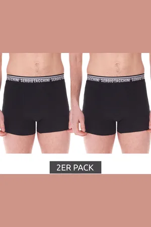 Sergio Tacchini 2er Pack Herren Boxershorts mit zweifarbigen Bund und weißen Schriftzug Baumwoll-Unterhose 160gsm 23.0000.974 Schwarz/Weiß