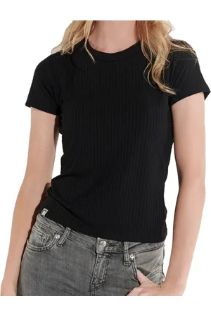 Course Damen T-Shirt Ripp-Shirt Sommer-Shirt Kurzarm-Shirt Freizeit-Shirt 900689 Schwarz