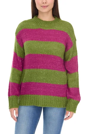 Aniston CASUAL Damen Strick-Pullover gestreifter Rundhals-Pulli 39657002 Grün/Lila
