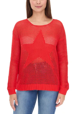 Aniston CASUAL Damen Strick-Pullover mit Lochmuster modischer Alltags-Pulli 54941968 Rot