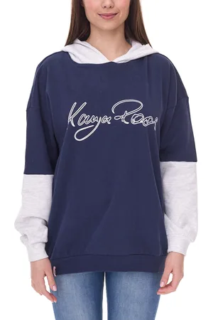 KangaROOS Damen Baumwoll-Sweatshirt oversized Kapuzen-Pulli mit Markenschriftzug 22496006 Blau/Grau