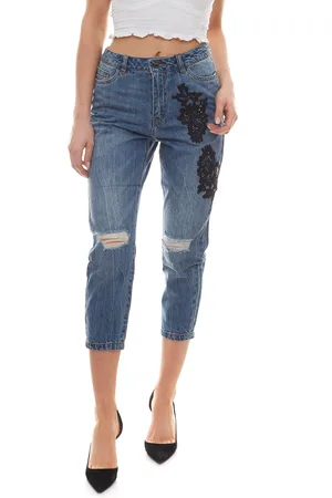 ONLY Tonni Hose lockere Damen Boyfriend-Jeans mit Destroyed Effekten Blau