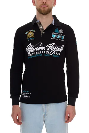 Geographical Norway Kipawa Herren Polo-Shirt mit Knopfleiste Langarm-Shirt Baumwoll-Shirt SN498H Schwarz