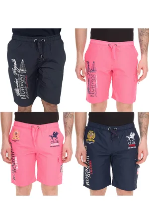 Geographical Norway Quara/Quoyal Herren Badehose Schwimm-Hose mit Logo-Print Bade-Shorts mit Taschen Schwimm-Shorts Navy oder Pink