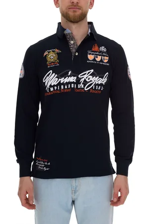 Geographical Norway Kipawa Herren Polo-Shirt mit Knopfleiste Langarm-Shirt Baumwoll-Shirt SN500H Dunkelblau