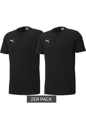 PUMA 2er Sparpack TeamGoal 23 Jungen & Mädchen Sport-Shirt Baumwoll-Shirt mit Logo-Patch T-Shirt 656709 03 Schwarz