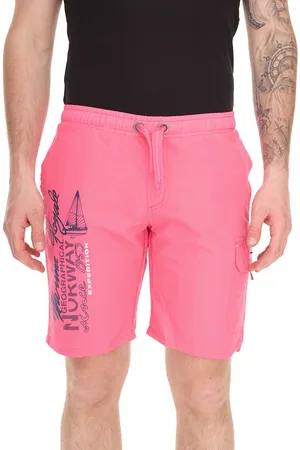 Geographical Norway Quara Herren Schwimm-Hose mit Print und Farbakzenten Badehose stylische Schwimm-Shorts 001 Rosa