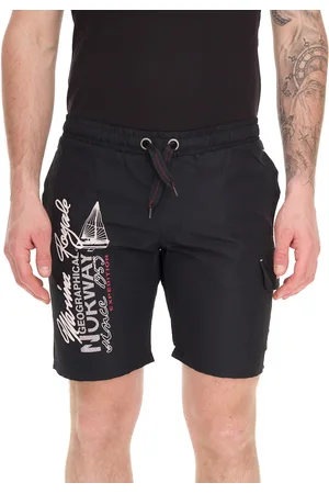 Geographical Norway Quara Herren Schwimm-Hose mit Print und Farbakzenten Badehose stylische Schwimm-Shorts 001 Schwarz