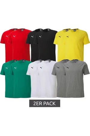 PUMA 2er Pack TeamGoal 23 Jungen & Mädchen Sport-Shirt Baumwoll-Shirt mit Logo-Patch T-Shirt 656709 in Grün, Schwarz, Grau, Gelb, Rot oder Weiß