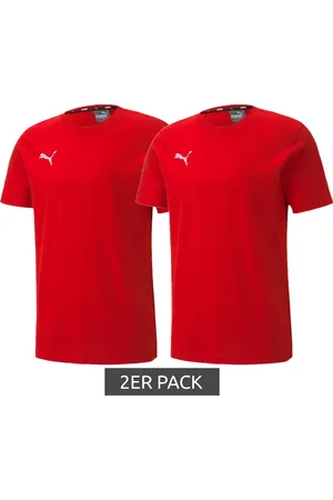 PUMA 2er Sparpack TeamGoal 23 Jungen & Mädchen Sport-Shirt Baumwoll-Shirt mit Logo-Patch T-Shirt 656709 01 Rot