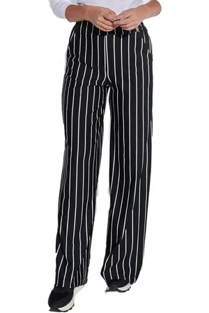 Course Damen High Waist Business-Hose gestreifte Büro-Hose Alltags-Hose Loose Fit 68695405 Schwarz/Weiß