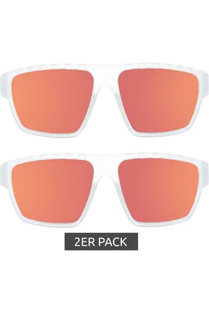 adidas 2er Sparpack Sport Herren Sonnen-Brille mit rot/orangenen Gläsern und transparenten Bügeln Freizeit-Brille SP0008 6126G Transparent