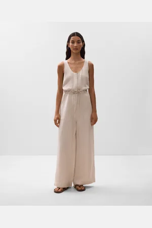 Oysho Langer Overall Aus 100 % Leinen Mit Detail An Der Taille