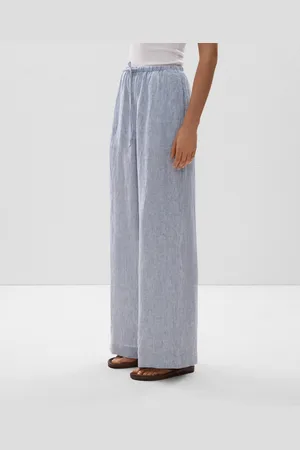 Oysho Gerade Geschnittene, Weite Hose Mit Streifen Aus 100 % Leinen