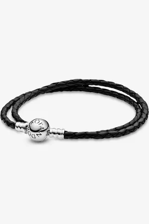 PANDORA Moments Doppeltes schwarzes Lederarmband