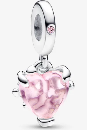 PANDORA Rosafarbener Stammbaum & Herz Charm-Anhänger