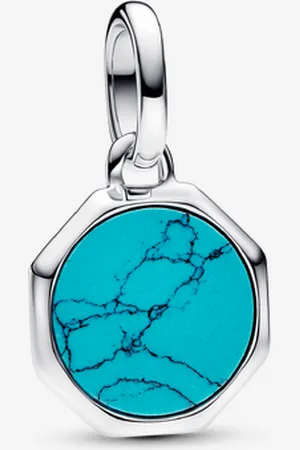 PANDORA Türkisfarbenes gravierbares Mini-Medaillon-Charm