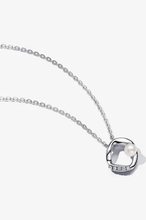 PANDORA Organisch Geformter Pavé Kreis & Süßwasserzuchtperlen Collier-Halskette