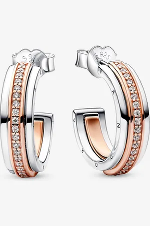 PANDORA Signature Bicolor Logo & Pavé Ohrringe