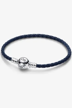 PANDORA Moments Blaues Geflochtenes Lederarmband mit Kugelverschluss