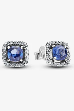 PANDORA Funkelnder Quadratischer Blauer Strahlenkranz Ohrringe
