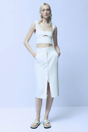 Patrizia Pepe Midirock aus Viskose und Leinen Essential