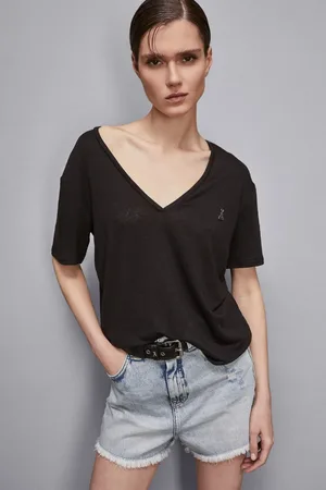 Patrizia Pepe T-Shirt mit V-Ausschnitt aus Leinen