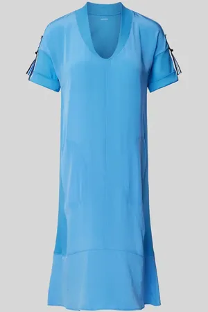 Marc Cain Knielanges Kleid in unifarbenem Design mit V-Ausschnitt in , Größe 34