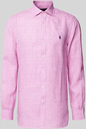 Ralph Lauren Slim Fit Leinenhemd mit Glencheck-Muster in , Größe 43