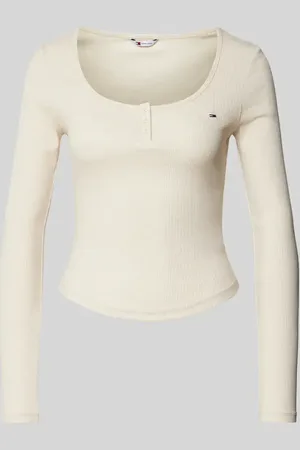 Tommy Hilfiger Longsleeve mit Label-Stitching und kurzer Knopfleiste in , Größe L