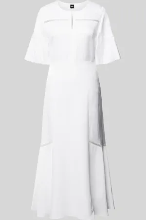 HUGO BOSS Midikleid aus Viskose-Leinen-Mix mit Schlüsselloch-Ausschnitt in , Größe 32