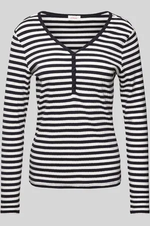 QS by s.Oliver Slim Fit Langarmshirt aus Baumwoll-Mix mit Henleyausschnitt in , Größe 38