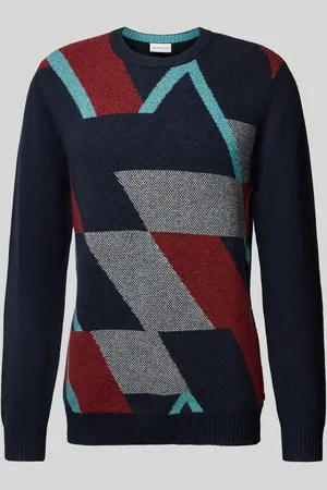 TOM TAILOR Regular Fit Strickpullover mit Wollanteil und mehrfarbigem, geometrischem Muster in , Größe M