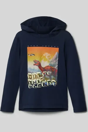 QS by s.Oliver Regular Fit Langarmshirt aus reiner Baumwolle mit Glow-in-the-dark-Print und Kapuze in , Größe 92